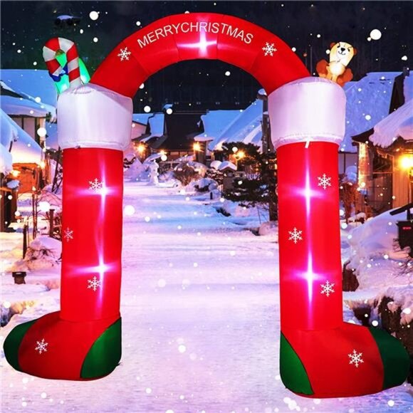 10 FT Christmas Blowups Decoration Lighted Inflatable Socks Archway Built-in LED - Picture 1 of 6